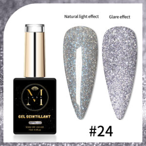Vernis Semi-Permanent Scintillant #24 Argent Glacé Holographique 15ml – Brillance Intense Profession