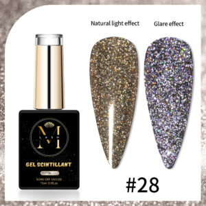 Vernis Semi-Permanent Scintillant #28 Or Holographique Multicolore 15ml – Brillance Intense Professi